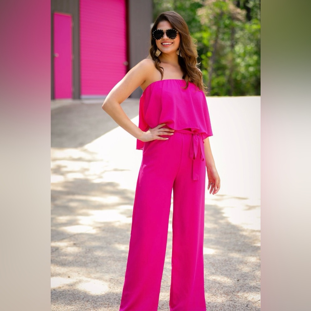 Catalina Pocketed Ruffle Jumpsuit in Fuchsia